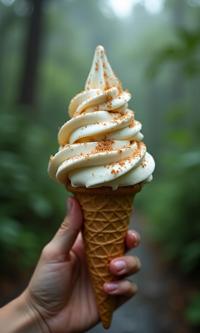 photograph, dreamlike and symbolic imagery, wide angle of a Cyberpunk ice cream cone , it is very Peplum and Comforting