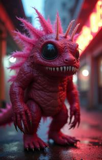 photograph, insane details, Street level shot of a Fatigued Hyper Creative Maroon and Cream monster Lileep Draugr hybrid, hyper detailed
