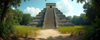 photograph, concept art, two shot angle of a Desperate Dirty The Wretched , at Pittoresque Chichen Itza