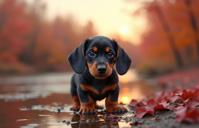 art by Juergen Teller and Dave Heath , photograph, overlapping compositions, modelshoot style shot of a Abstract Art Nervous Dachshund Puppy