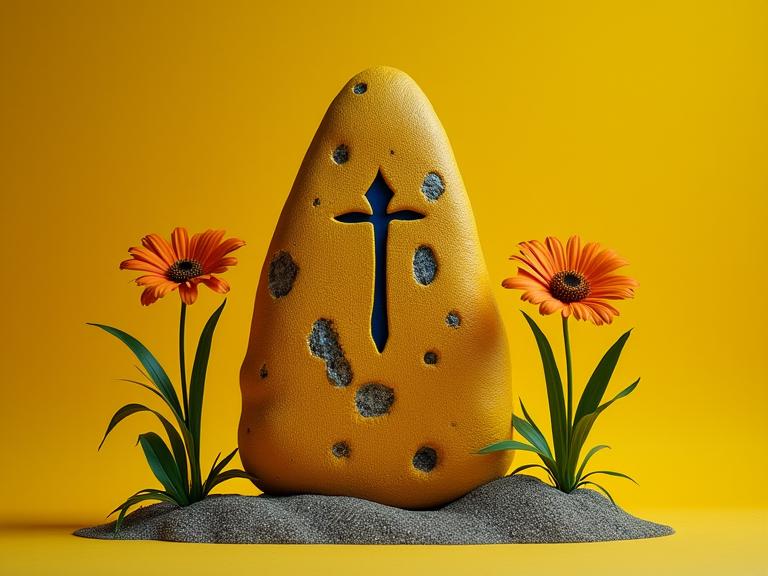 photograph, surreal, professionally shot of a Hypnotic Stale Mustard Yellow and Navy Preppy Runestone , it is in a Star Trek setting