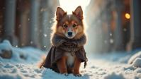 photograph, Light and Bright, extreme wide shot of a small Turkish Collie Puppy Elemental mage , it is very Bold and Boorish