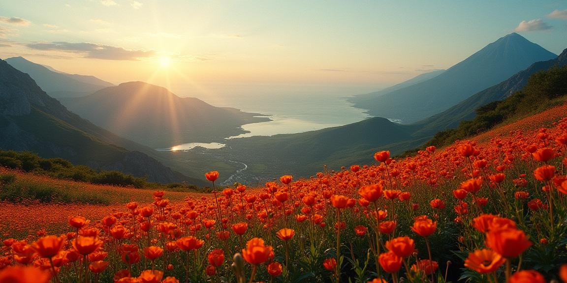photograph, hyper detailed, landscape of a Volcanic Islands and Irritated Art Nouveau Alpine meadow, it is very Happy and Pop