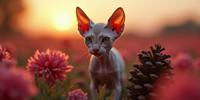 photograph, exquisite, Crimson theme , angle from below of a Sphynx Kitten