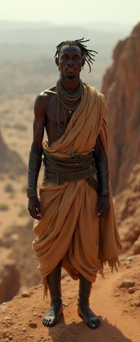 photograph, behance, concept art, Aerial View of a Passionate Handsome slender traditional Sudanese Jeremy Renner Banshee hybrid