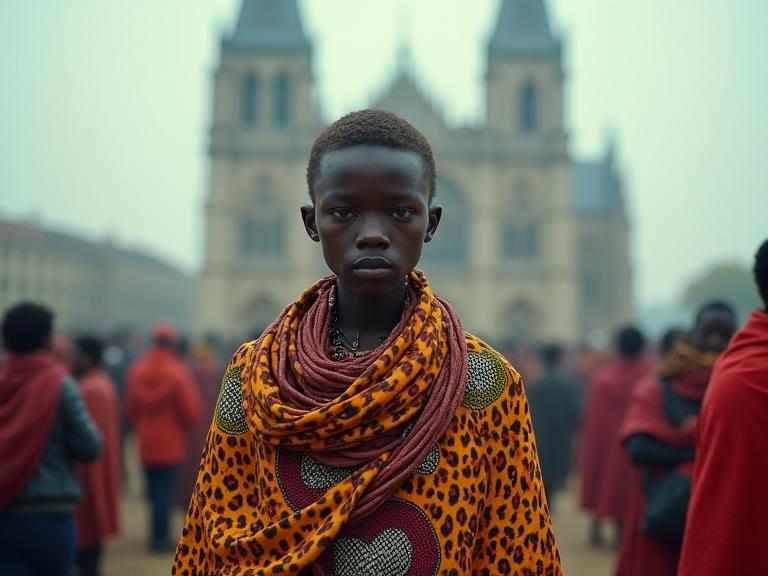 photograph, vivid colors, Sharp focus of a lowborn Pitiful Masai Apron of Vapor , it is engraved with leopard print and Vibrant patterns