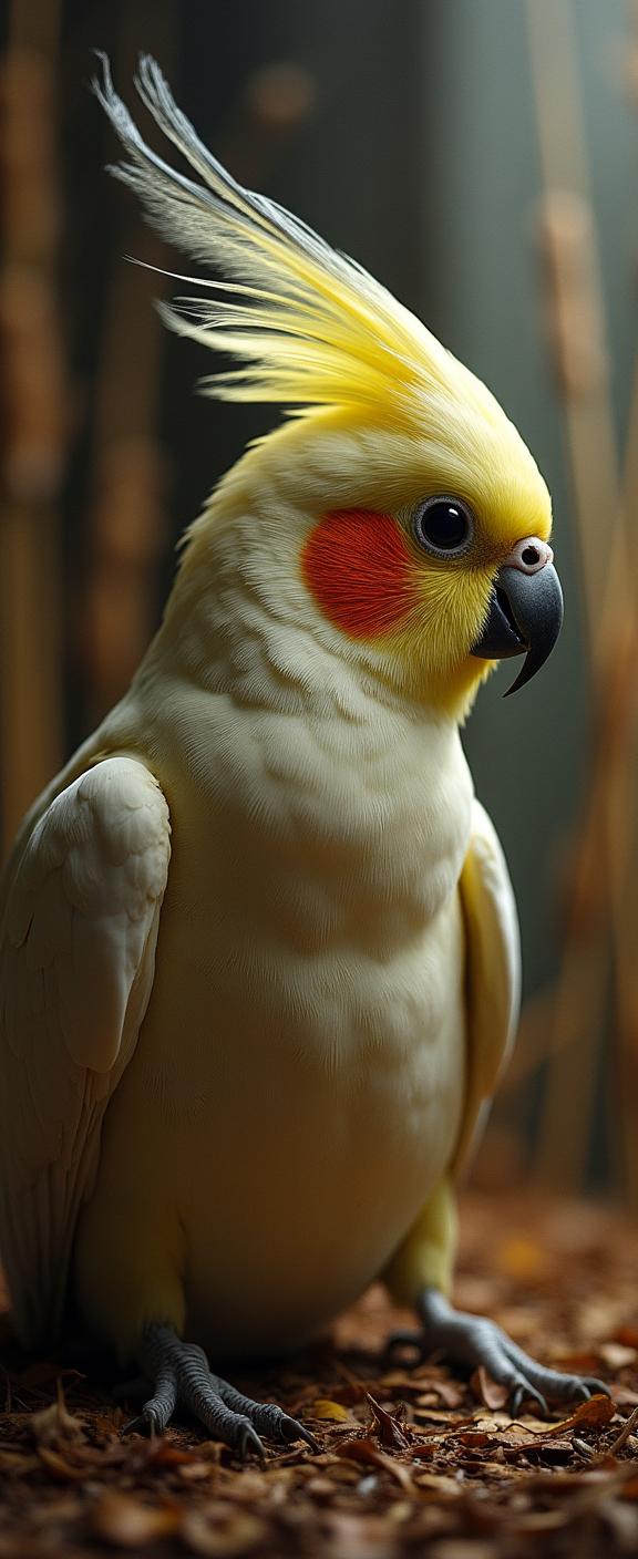 photograph, kabuki actors, profile of a Violent Uptight ripped British Cockatiel , it is Sitting in a Canterbury Cathedral