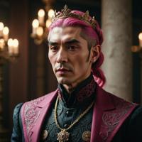 stylizado by Bella Kotak , photograph, boring y o rotund Hmong Male Vampire , pink hair styled as Crown braid