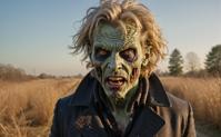 photograph, Sexy beefy Male Zombie , wearing Glam Peacoat, his hair is Glowing