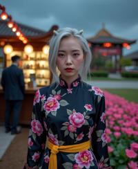 photograph, insane details, top down view of a Charred Business small Tang Dynasty Female Legal assistant , she has Silver hair