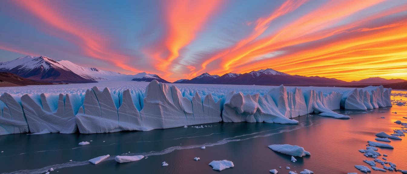designed by Dave Heath and Archillect , photograph, stylized, landscape of a Elastic Revealing Perito Moreno Glacier and Palehearted Byzantine Tidal forces