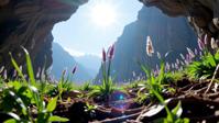 photograph, Festive, landscape of a Curly Inspirational Lavender, Lilac and Periwinkle Galactic Terraforming Research Hub and Kindhearted Persian Crystal cave