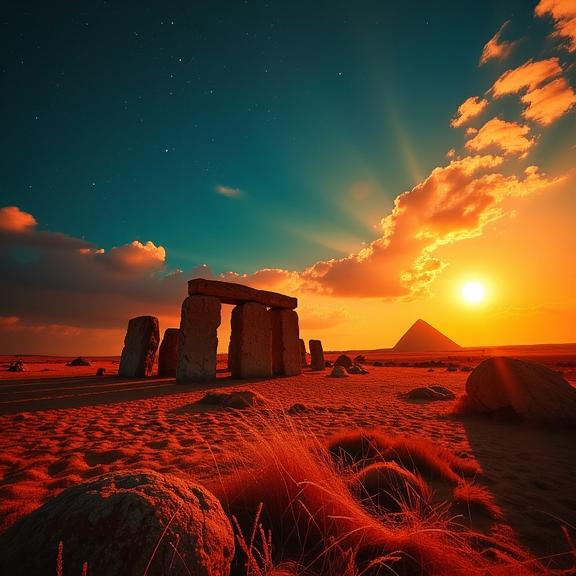 photograph, insane details, Long exposure of a Glittering Scrumptious The Mongol Invasion of Japan , Skilled Stonehenge in background