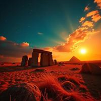 photograph, insane details, Long exposure of a Glittering Scrumptious The Mongol Invasion of Japan , Skilled Stonehenge in background