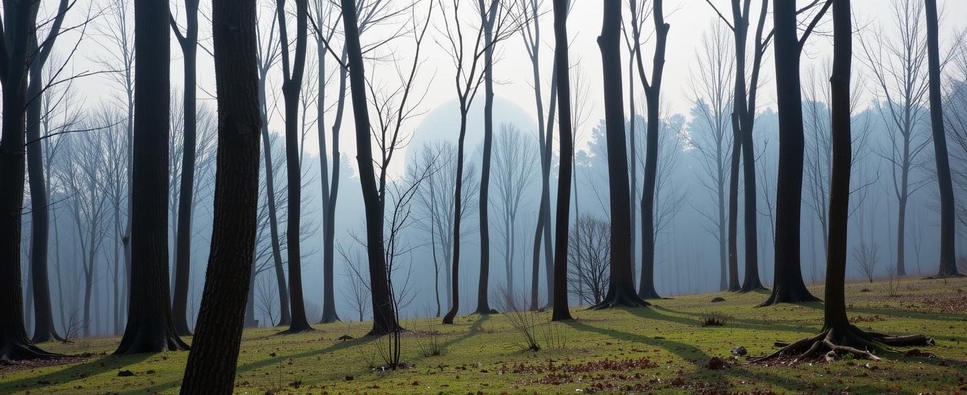 by Thomas Hawker and Brad Kunkle and Christian Boltanski , photograph, lovely, landscape of a Large Minimalist Cobalt Blue and Chartreuse Planetary Outskirts from inside of a Moss covered grove