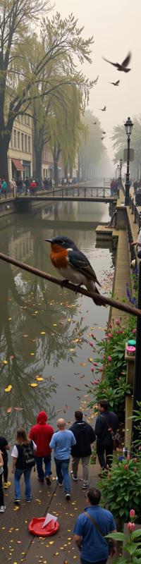 designed by Lena Alexander , photograph, crowded pond and street, Graffiti Street Art