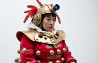 photograph, Industrial Art, hyper detailed, full body shot of a chubby traditional Argentinian Female Dalek