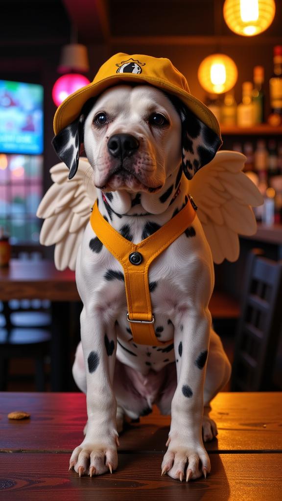 photograph, Shock Art, surreal, two shot angle of a buff Israeli Dalmatian Puppy Titan