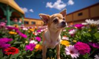 photograph, majestic, extreme wide shot of a Brutal Realistic Chihuahua Puppy , near Absurd Gymnasium