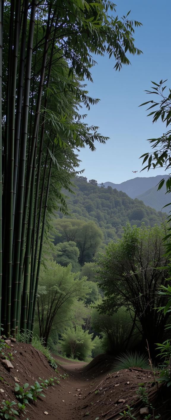 photograph, best quality, landscape of a Bamboo Forest and Old Welsh Sonoma Valley, it is very Lifelike and Adorable