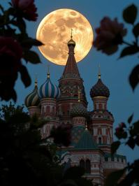 stylized by Nick Knight and Karl Blossfeldt and Zena Holloway and Brandon Woelfel , photograph, Gold Leafing, landscape of a Moonshadow Fields from inside of a St Basil s Cathedral