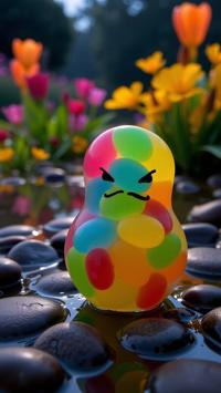 photograph, highly detailed, High exposure of a Aggravated Loving Vintage jellybeans , it is anthropomorphic with a face