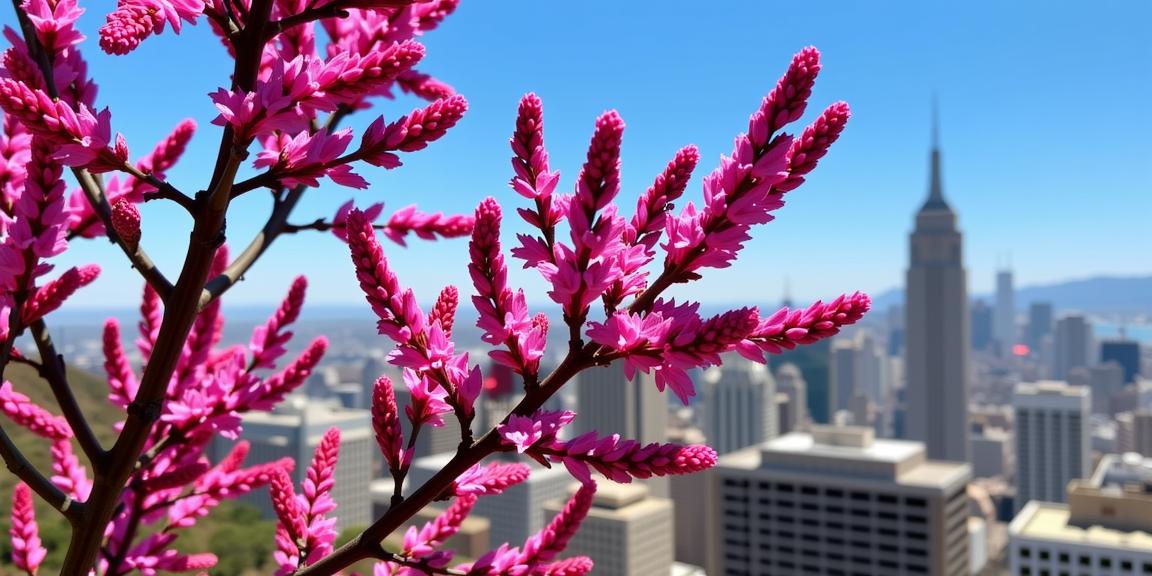 photograph, electric color city and fauna, surreal, over the shoulder shot of a Fluxus Art Evocative Pink