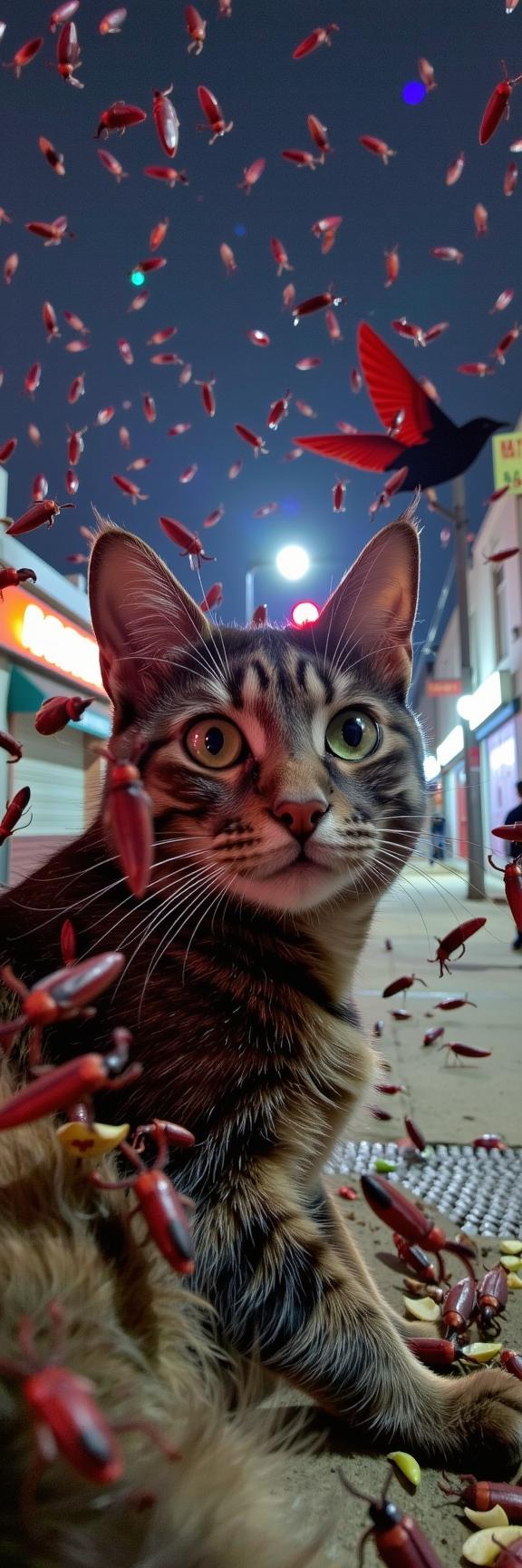by Gregory Crewdson and Louis Stettner , photograph, elegant, selfie shot angle of a Pictorial Feline Psychedelic Northern Heliosphere of Blood