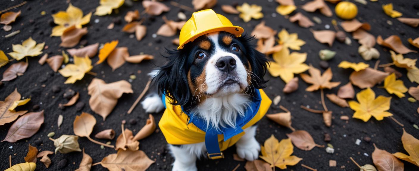 by Justin Gaffrey , photograph, electric yellow and Blue fractal art, birds eye view shot of a Annoyed Noxious flyweight Industrial Bernese Mountain Puppy Secret Agent with DayGlo blue details
