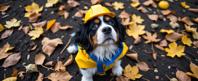 by Justin Gaffrey , photograph, electric yellow and Blue fractal art, birds eye view shot of a Annoyed Noxious flyweight Industrial Bernese Mountain Puppy Secret Agent with DayGlo blue details