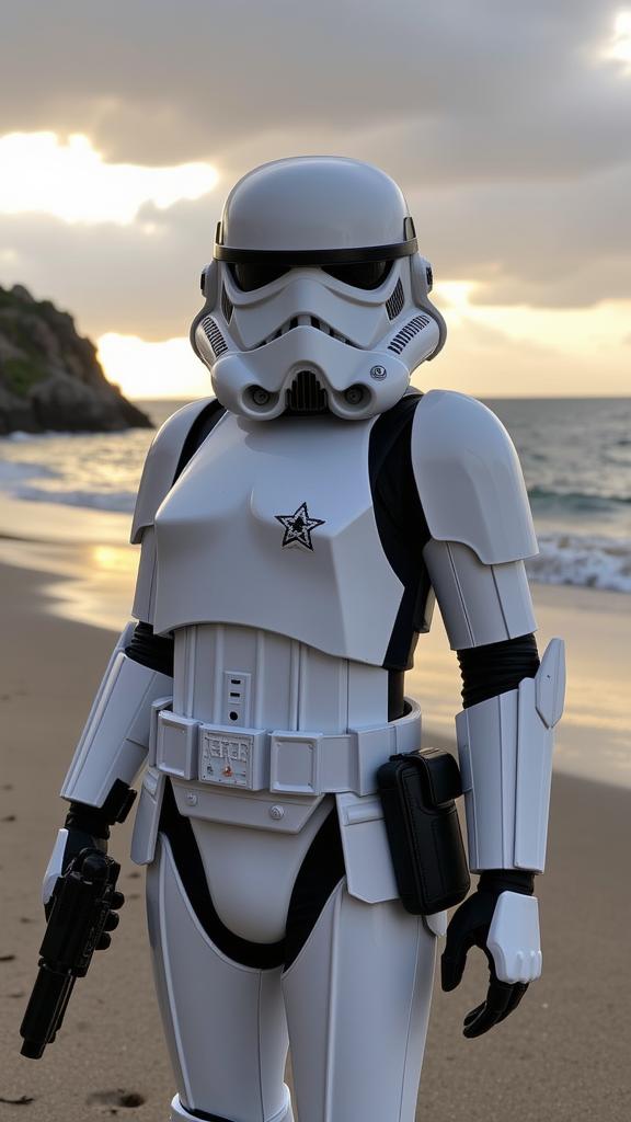stylized by David Plowden and Cody Ellingham , photograph, nightmare fuel, upper body shot of a small traditional Meiji Era Stormtrooper Female