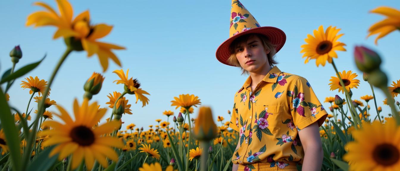 stylized by Jacques Henri Lartigue and George Platt Lynes , photograph, Tribal flower field and beach, Princecore