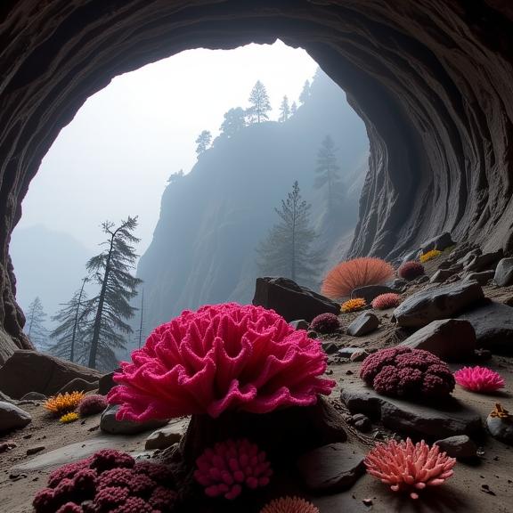 designed by Harry Callahan , photograph, masterpiece, landscape of a Deathpunk Sparse Coral Reef from inside of The Half Dome