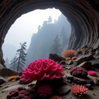 designed by Harry Callahan , photograph, masterpiece, landscape of a Deathpunk Sparse Coral Reef from inside of The Half Dome