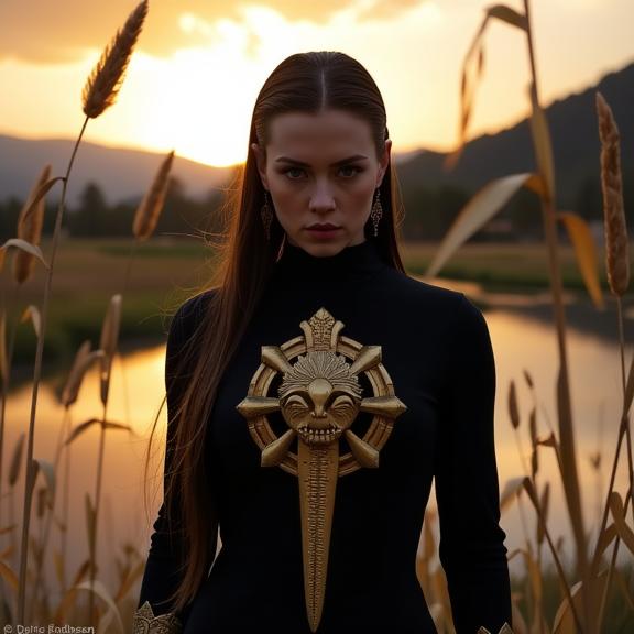 by Daria Endresen , photograph, fall reeds and Zodiac in background, alluring