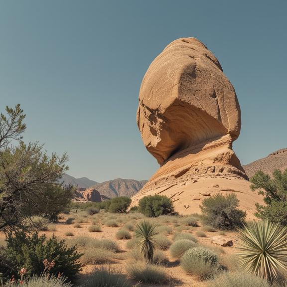photograph, highly detailed, landscape of a Bare Rock from inside of a Desert canyon, it is very Frilled and Tranquil