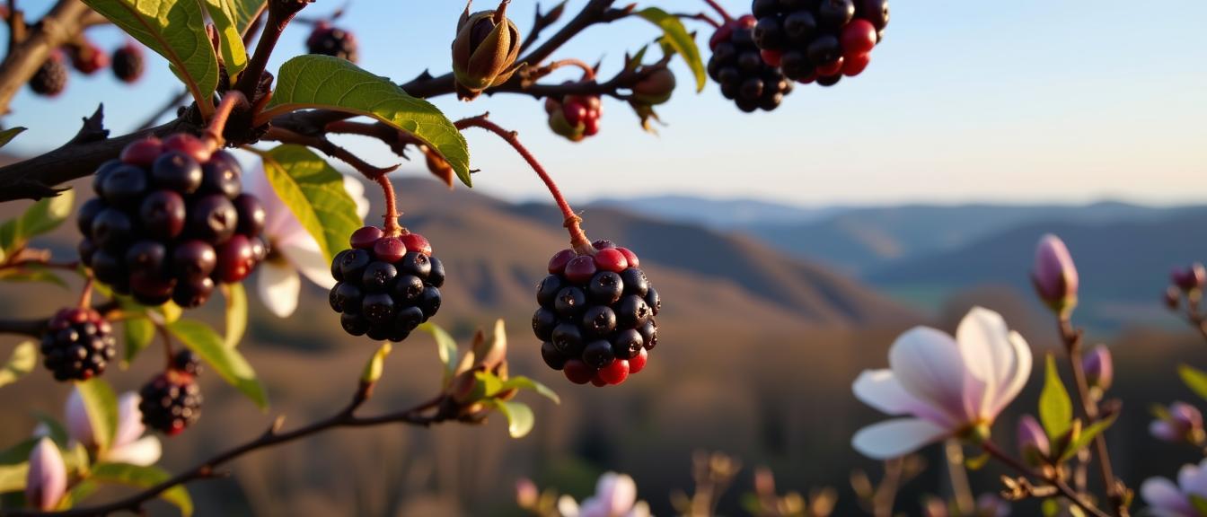 photograph, Acid colors theme , hyper detailed, aerial shot of a Calming Insecure Victorian blackberries