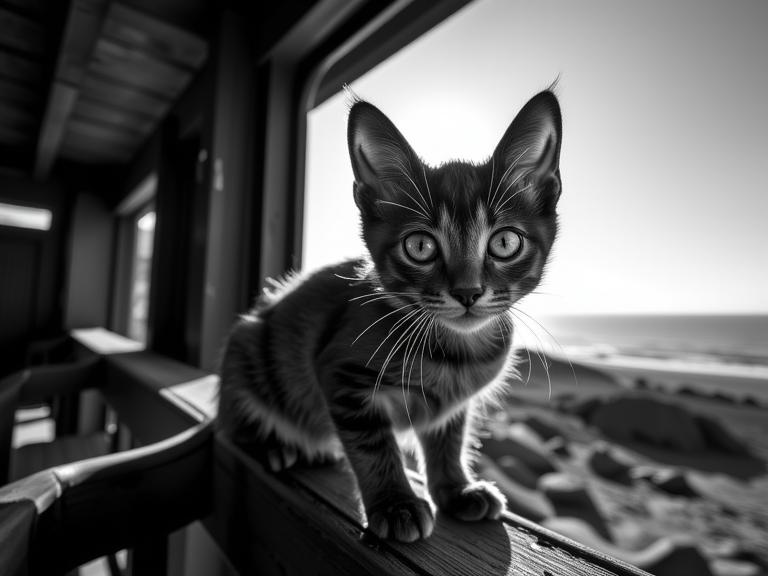 stylized by William Klein and Dave Heath and Deirdre Sullivan Beeman , photograph, stylized, Sharp focus of a Burmese Kitten