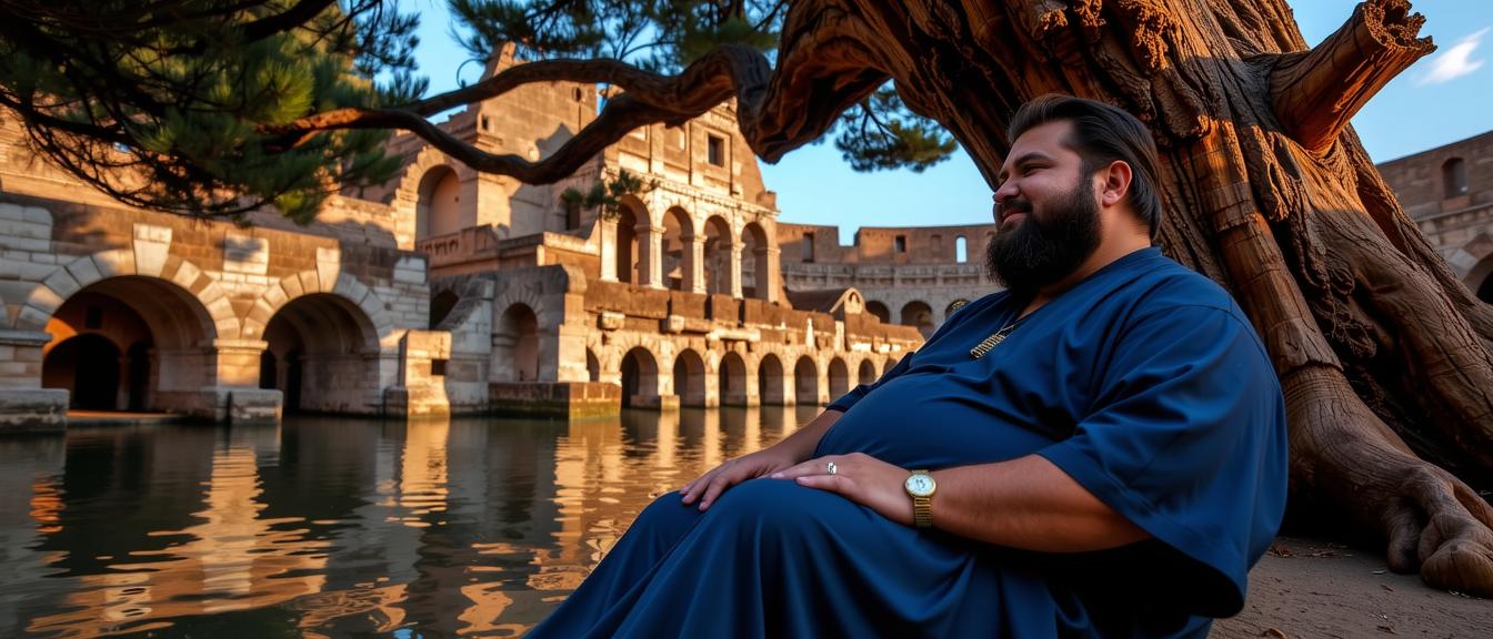 photograph, dense water with Redwood tree, raytraced reflections, medium close up shot of a Tapered Cluttered obese Turkish Mehran