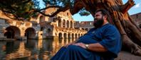photograph, dense water with Redwood tree, raytraced reflections, medium close up shot of a Tapered Cluttered obese Turkish Mehran