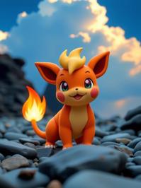 art by Jack Hughes , photograph, best quality, medium wide shot of a pokemon style Chimchar with Amber details