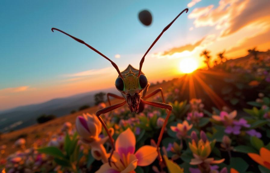 photograph, award winning, selfie shot angle of a Leaf Insect of Death , it is very Gamerpunk and Warrior