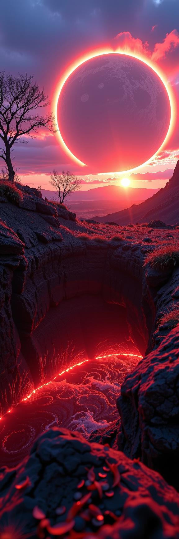 stylized by Jonathan Wolstenholme , photograph, lush lava pit and Planetary ring in background, surreal