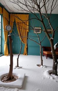 art by Philippe Halsman and Petrina Hicks and Annie Leibovitz , photograph, hyper detailed, Dutch angle shot of a Wretched Semi Abstract Mustard Yellow and Slate Gray Ash Barrens