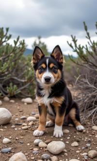 photograph, stylized, Sharp focus of a Natural Tribal Shetland Sheepdog Puppy , Greek background