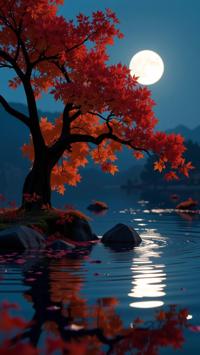 stylized by Andreas Levers and Janet Delaney , photograph, Distorted water with Maple tree, stylized