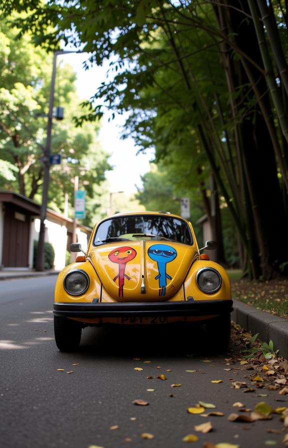 stylized by Alessio Albi and Roger Deakins and Stefan Gesell and Brassa , photograph, Paint splotches, full shot of a Dual Kawaii Welcoming Picasso Bug