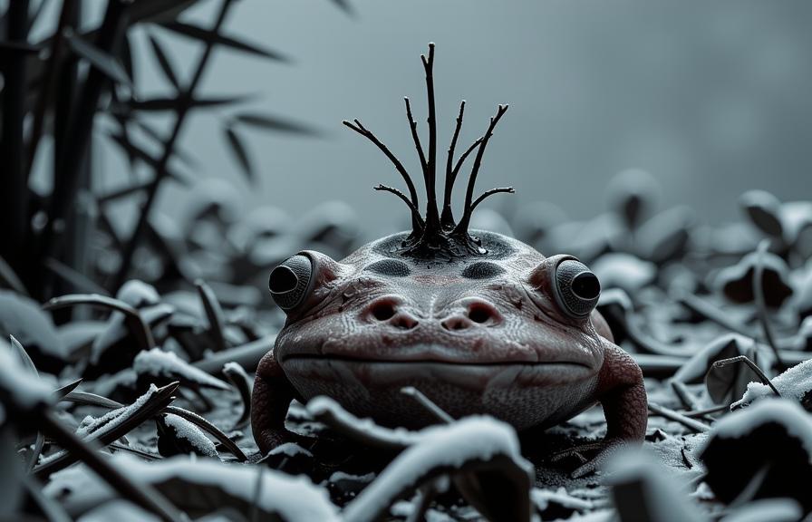 stylized by Michal Karcz and Peter Basch and Roger Deakins , photograph, highly contrasted, body shot of a Shock Art Weird Frogfish