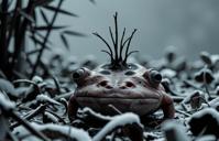 stylized by Michal Karcz and Peter Basch and Roger Deakins , photograph, highly contrasted, body shot of a Shock Art Weird Frogfish
