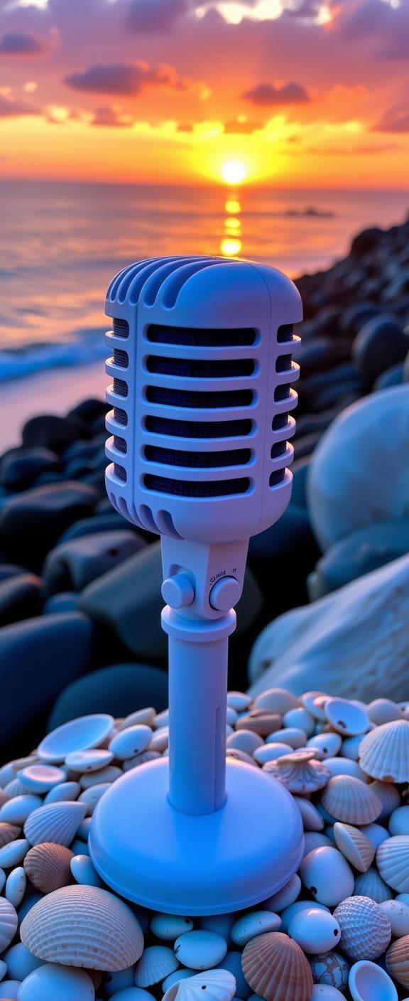 designed by Martin Parr and Scarlett Hooft Graafland , photograph, charming, angle from above of a Loyal Inappropriate White and Sky Blue Techno Microphone